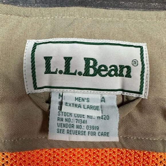 LL Bean Mens Size XL Vintage Vest Orange Khaki Freeport Marine Fishing Pockets - Picture 4 of 7